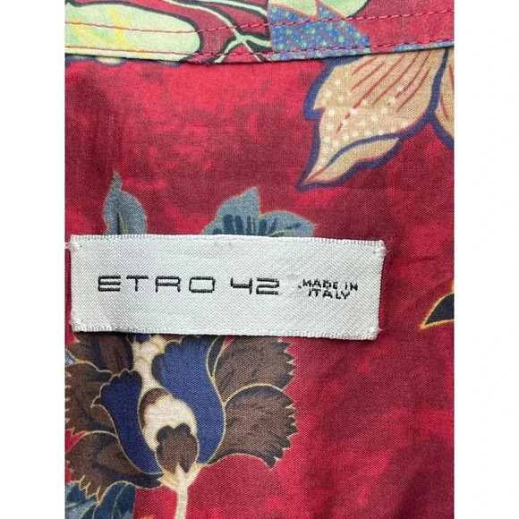 ETRO Womens Long Sleeve Collared Button Up Floral Shirts Red Sz 42 - Picture 10 of 12